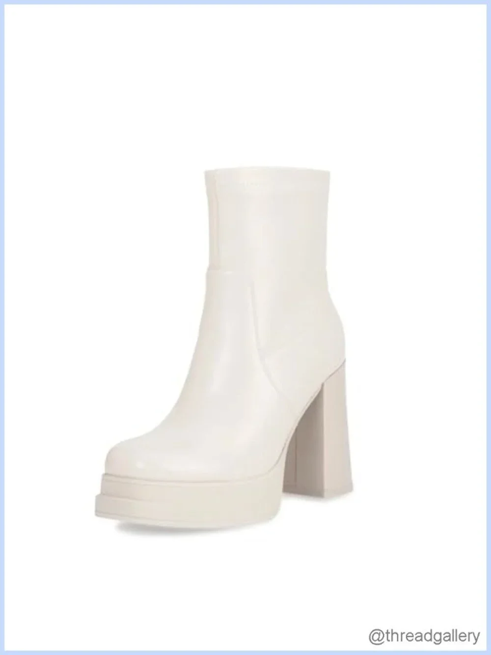 Chunky High Heel Platform Ankle Boots Square Toe Stretchy Combat Booties PU
